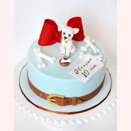 «Детский торт собачка с голубым бантиком»